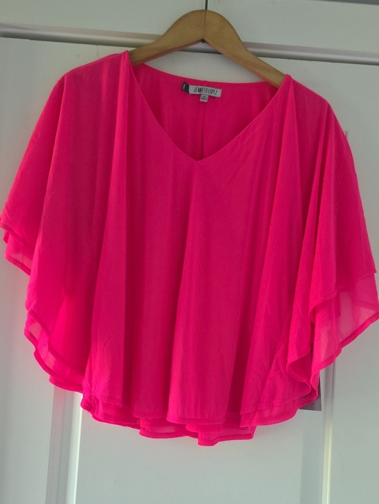 Jennifer Lopez Tops - NWT....Jennifer Lopez Neon Pink Layered Chiffon V-Neck Tunic